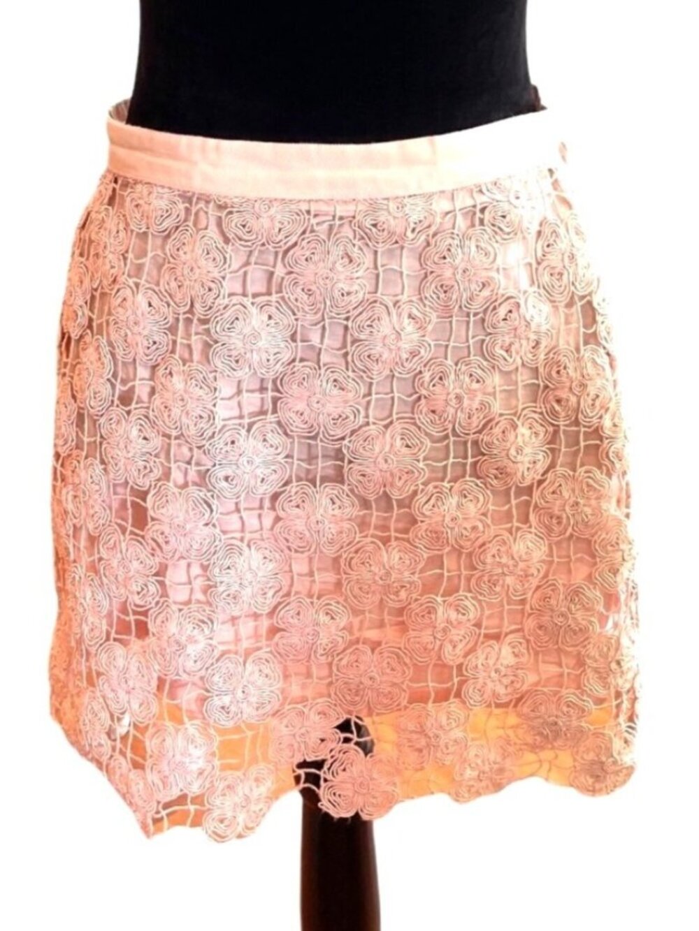 Club Monaco Women's 6 Coquette Pink Flower Lace Crochet Boho Mini Skirt Hippie